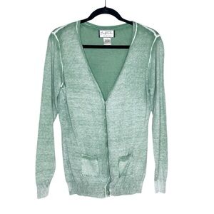 Mary McFadden !00% Cotton Faded Green Button Front Cardigan with Pockets size 8